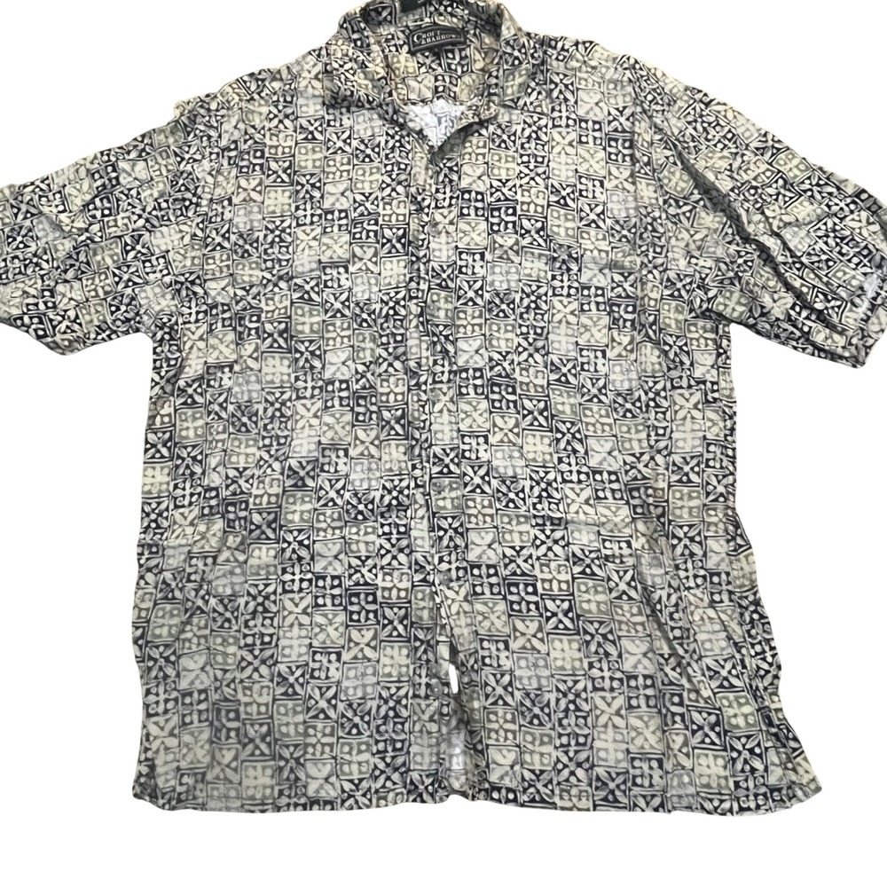 Croft & Barrow Mens Large Short Sleeve Button Up Shirt Geometric Batik Blue